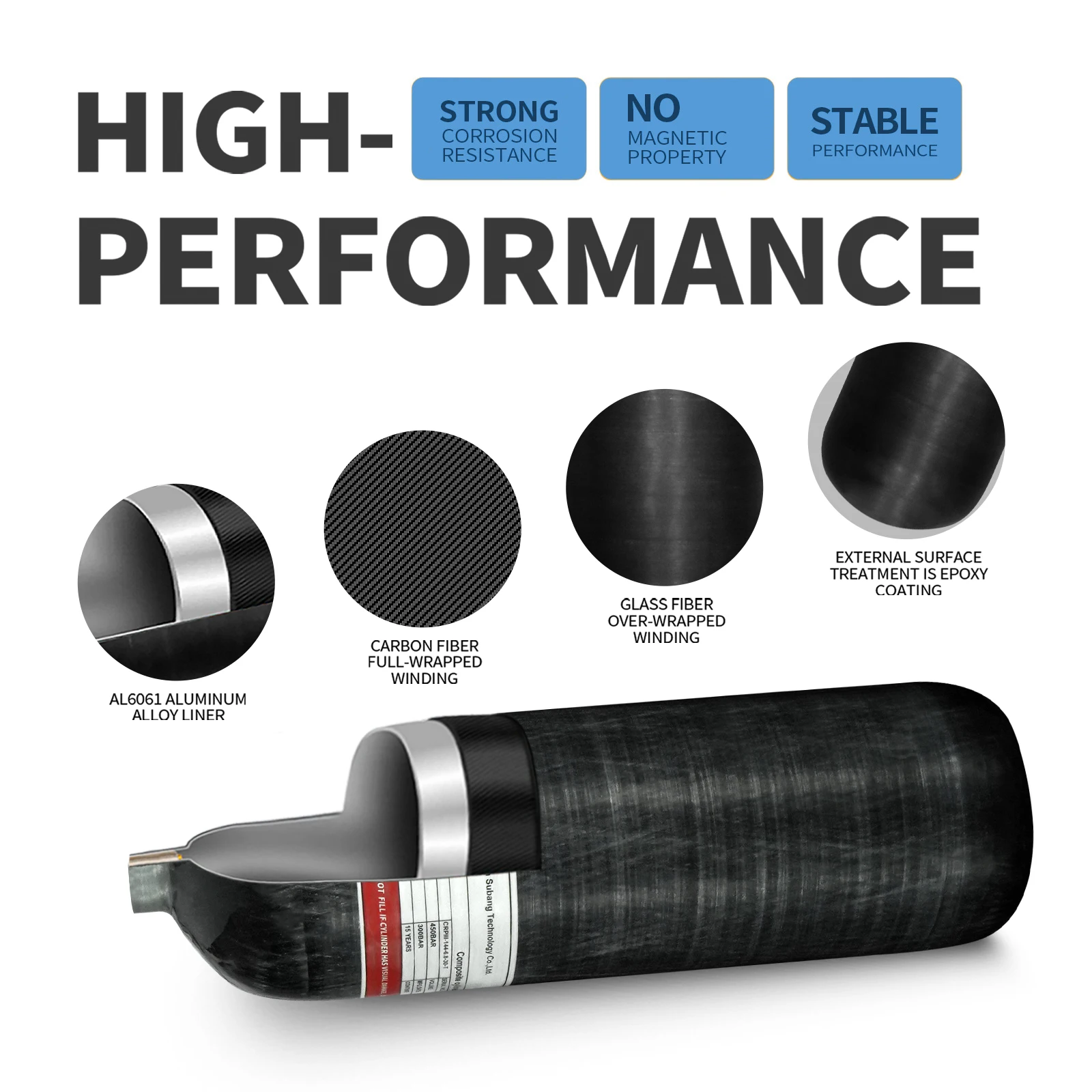 GP 6.8L High Performance 30mpa 310bar 4500psi Outdoor Paintball Carbon Fiber Gas Tank With HPA Fill Station Black Transfer Valve