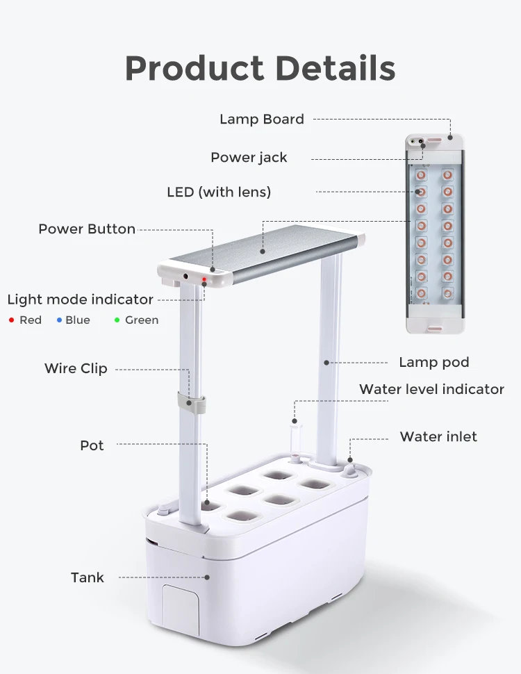 RY desktop hydroponics plant bonsai flower pot indoor garden with grow light hydroponic flower pot