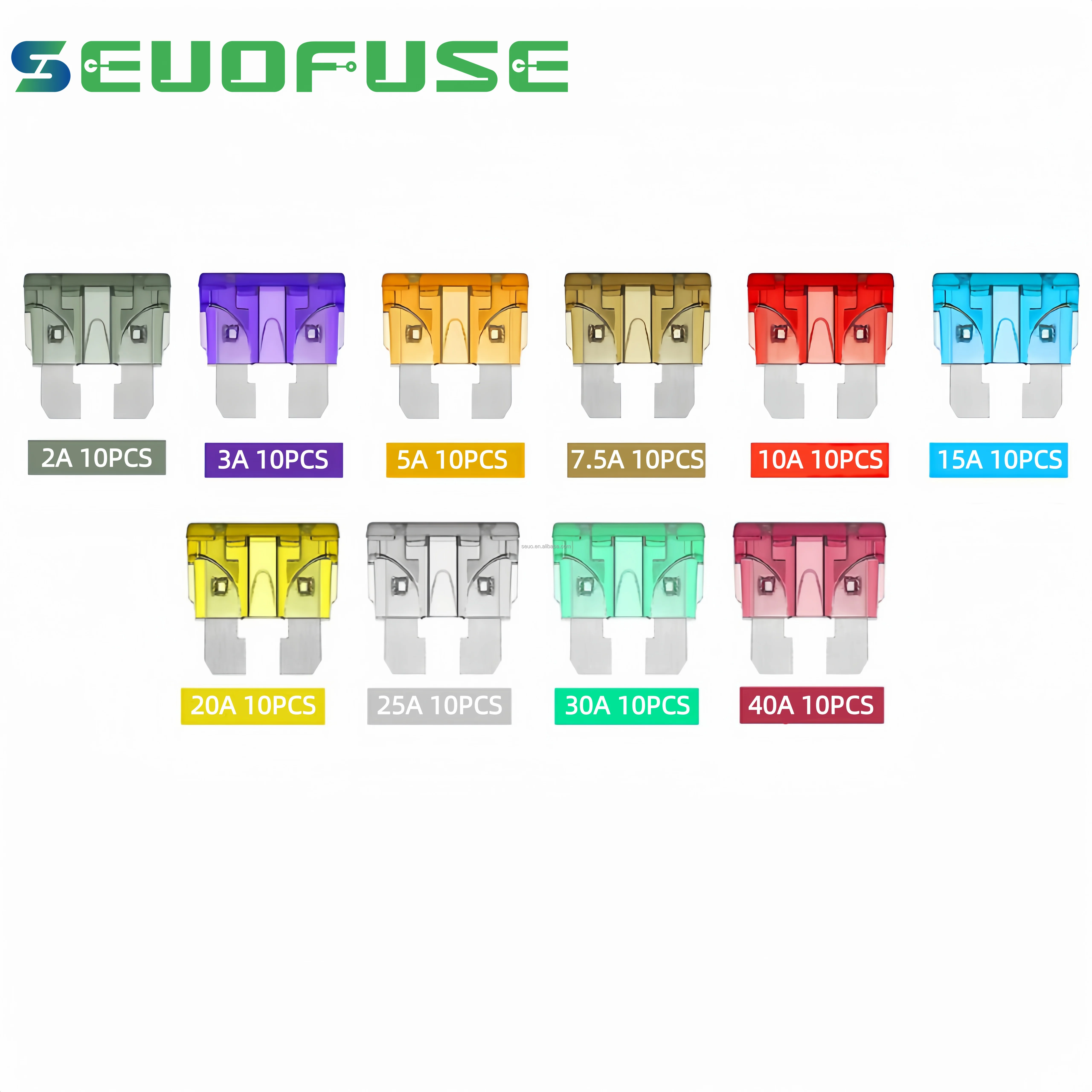 Hot selling 100pcs 2A-40A Standard Car fuse Auto Car fuse box Car Blade Fuses Assortment Kit