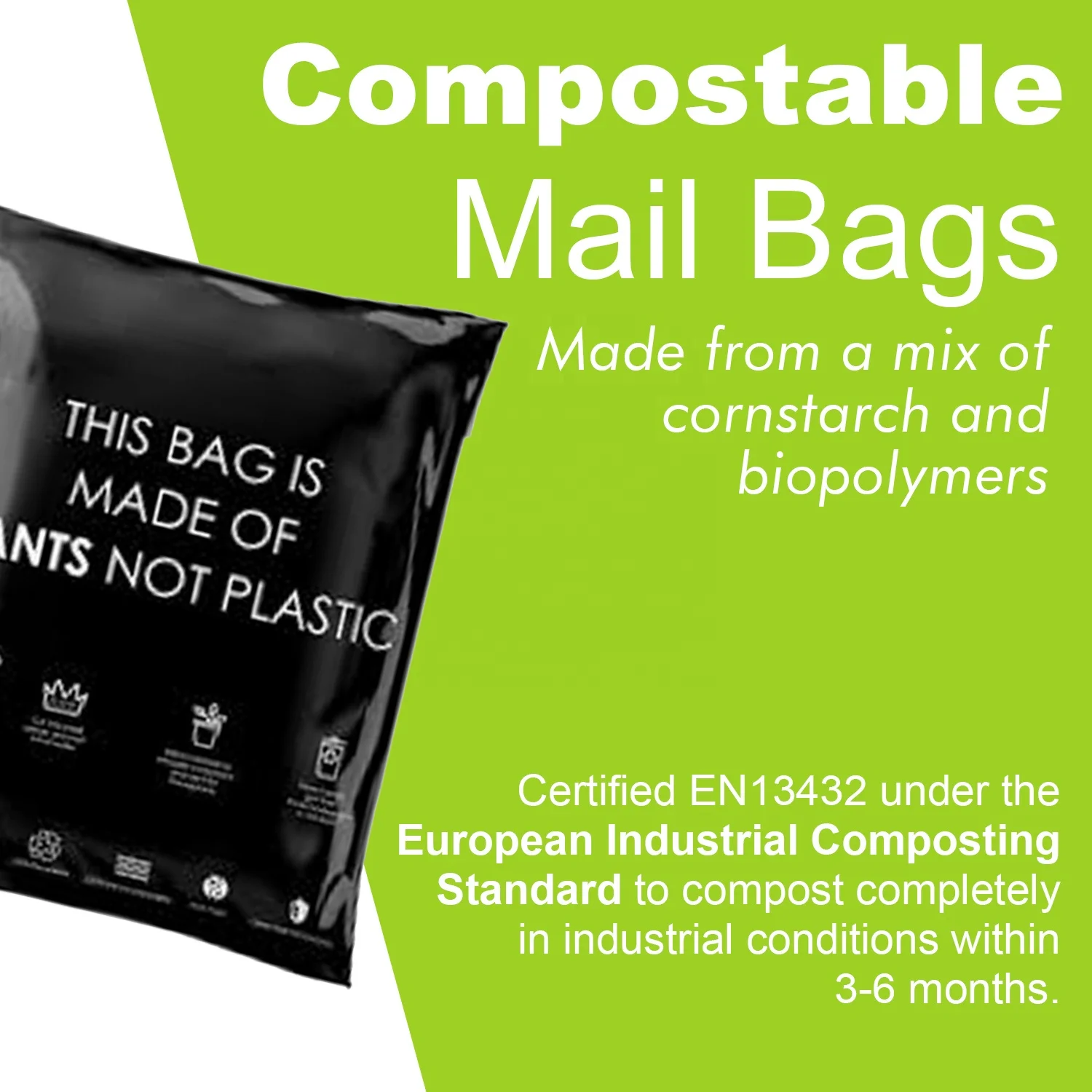 custom logo printed compostable corn starch PLA envelope mailer clothing packaging biodegradable mailing bags