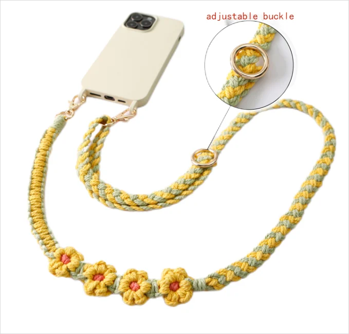 Bohemian hand-woven phone rope messenger adjustable crossbody flower daisy bag chain