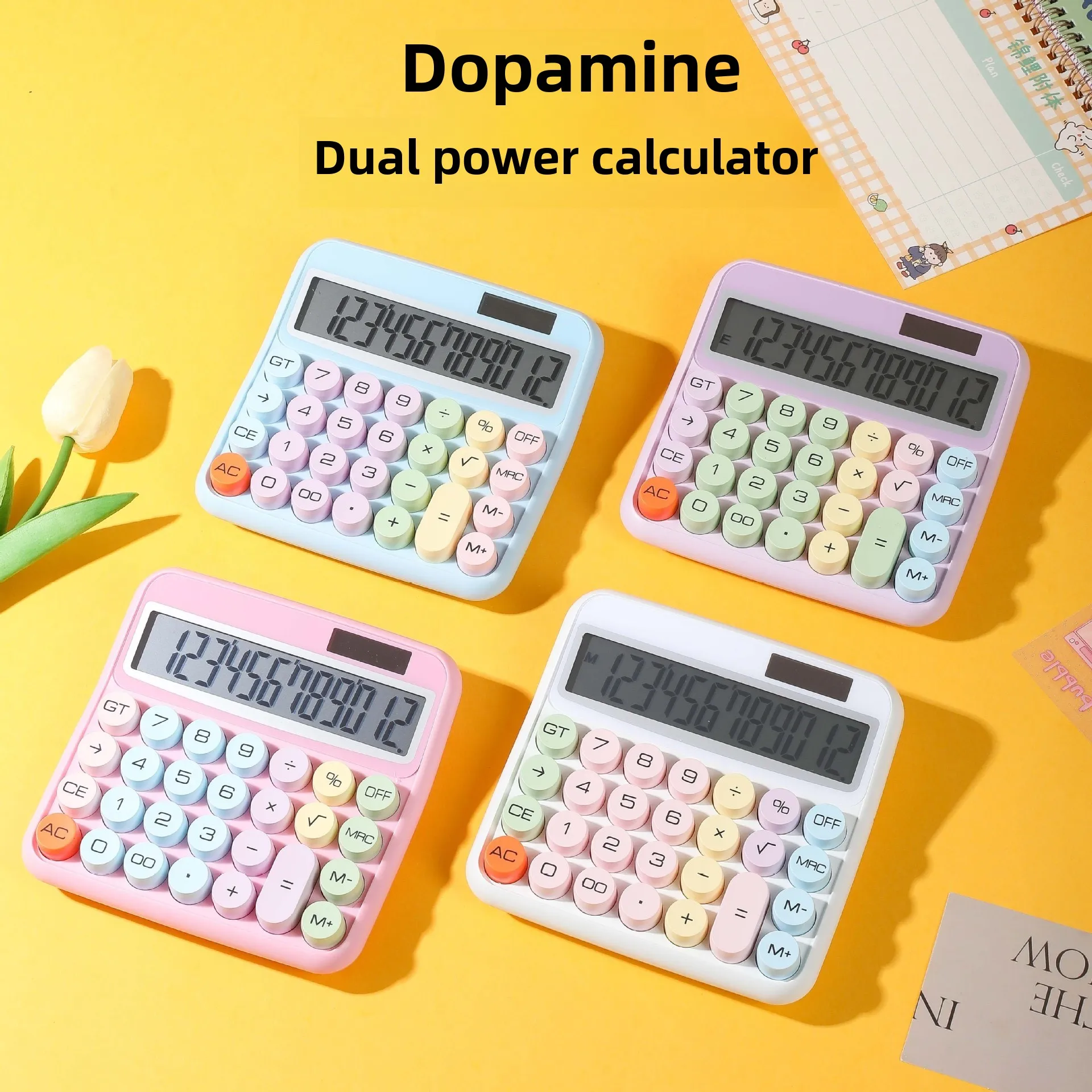 Solar Electronic Colorful Calculator Fashion Office Student Computer Foreign Trade Accessory Mechanical Buttons Plastic