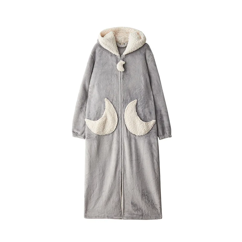 Wholesale cute thick zippered long coral fleece nightgown women pajamas for winter