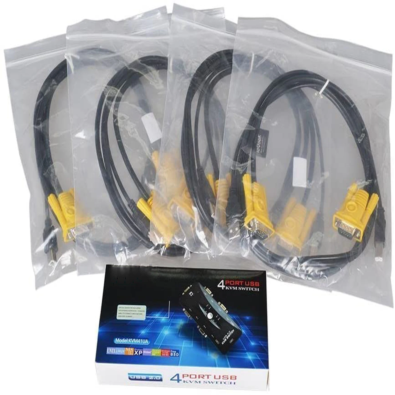  USB KVM переключатель 4 порта ПК МОНИТОР переключатели с VGA кабели для компьютерной клавиатуры и мыши