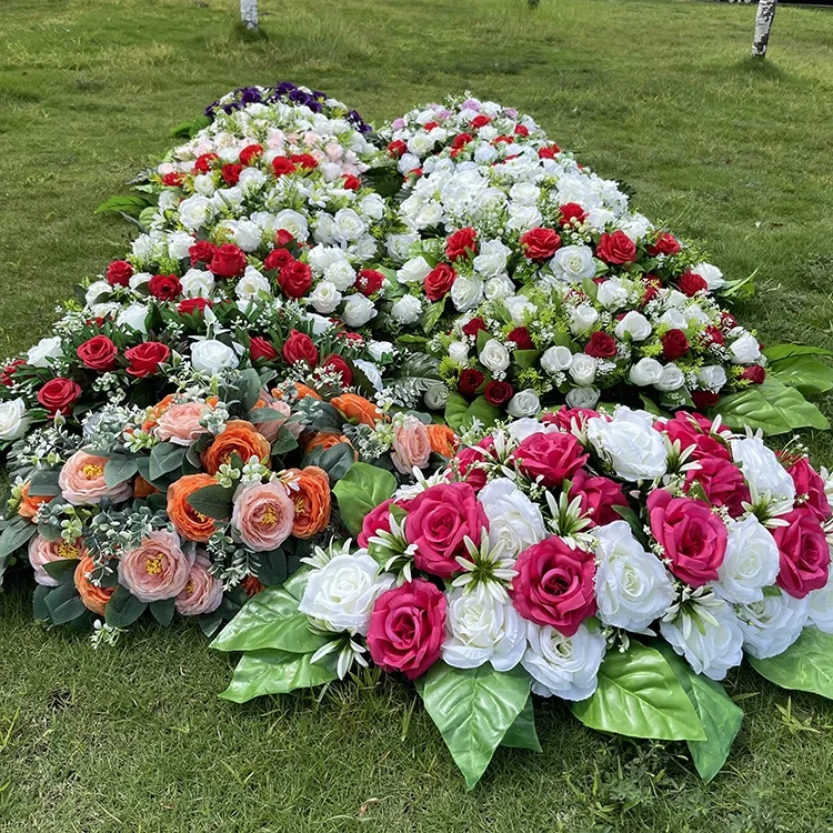 LC0002 Wholesale Low Price White Rose Wildflowers Plant Decoration Silk Artificial Cemetery Funeral Flowers