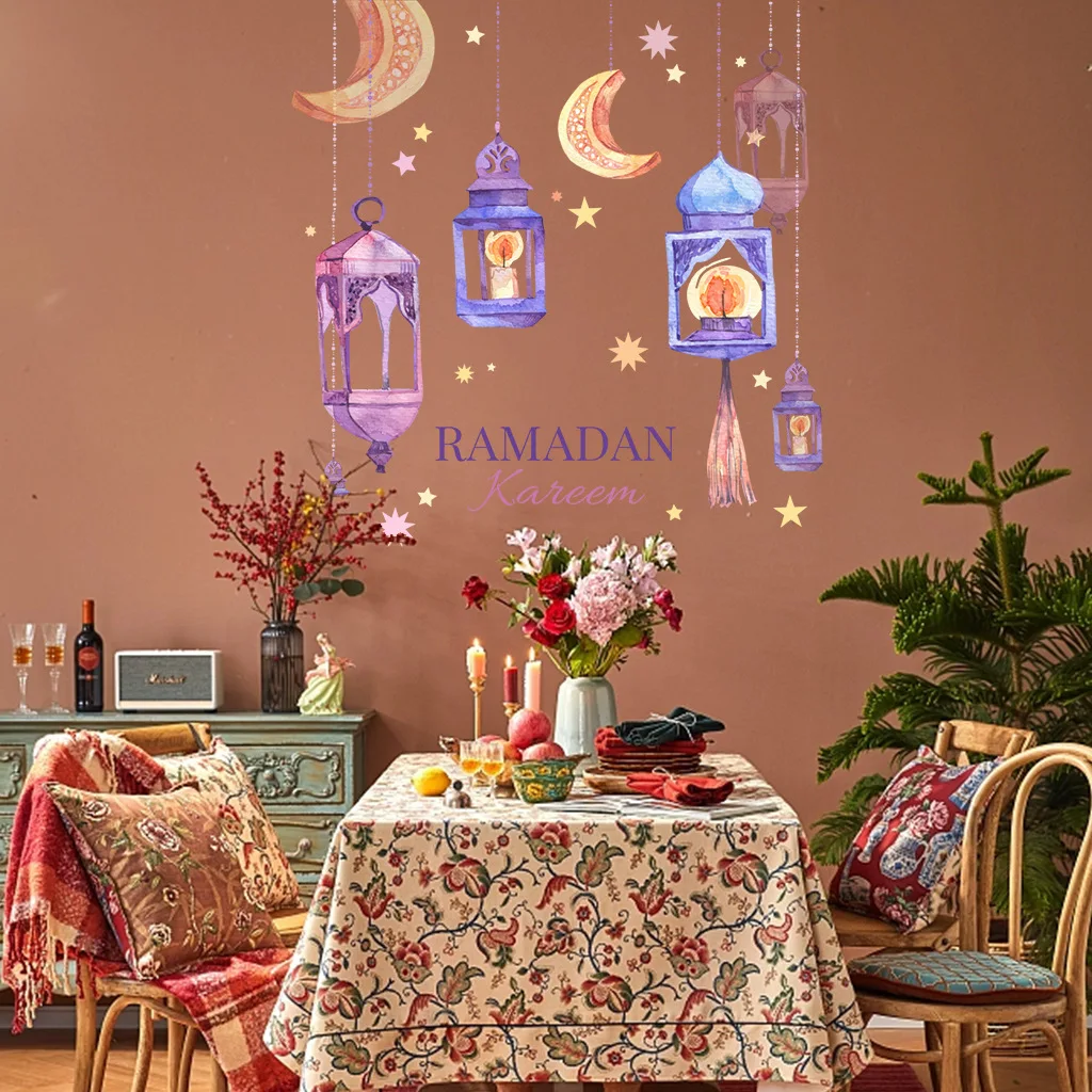 Wholesale Custom Wall Stickers PVC Removable Moon Stars Islamic Eid Mubarak Muslim Ramadan decorative  Wall Sticker for Bedroom