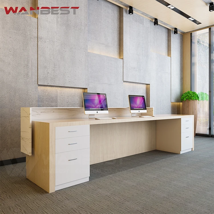 New Design Marble Beauty Salon Wooden Office Furniture Reception Desk Counter Design