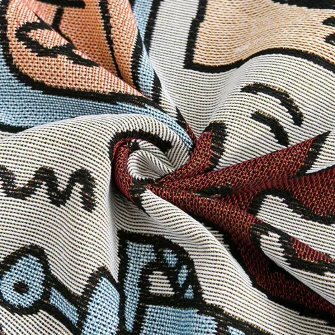 custom designer personalized cotton polyester jacquard tapestry woven throw tassel blankets with design logo