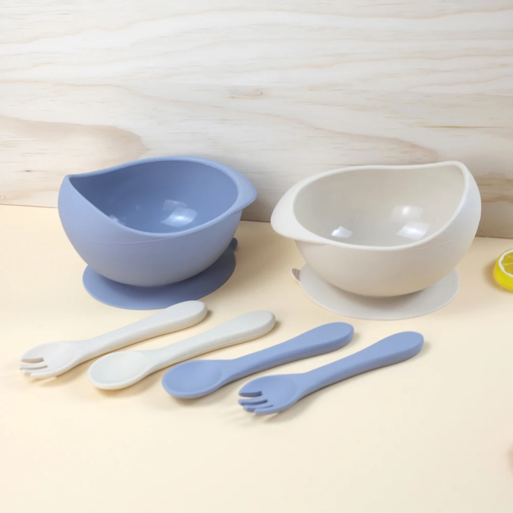 Top seller 2023 silicone bowl kids Baby silicone sucker at the bottom biodegradable table bowl with spoon and fork set