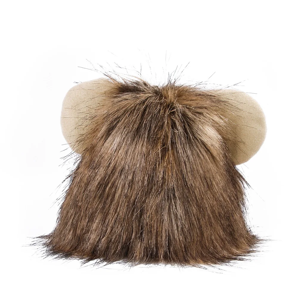 Wholesale Manufacture Pet Supplies Funny Lion Mane Wig With Ears Fancy Costume Dog Wig Hat Cat Lion Fur Headgear