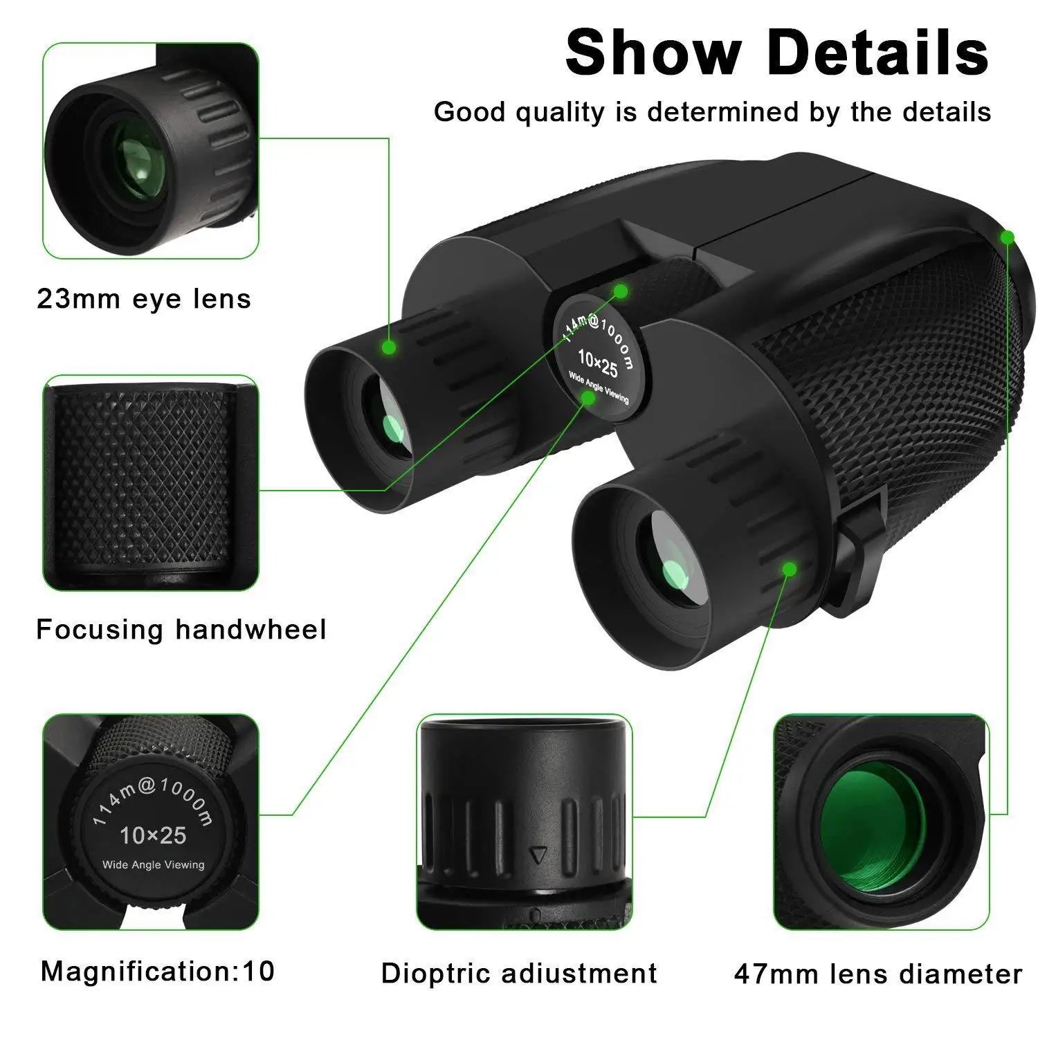 Portable 10x25 Binocular Small Paul Telescope Multi-layer Coated Low Light Night Vision Telescope Universal Lens