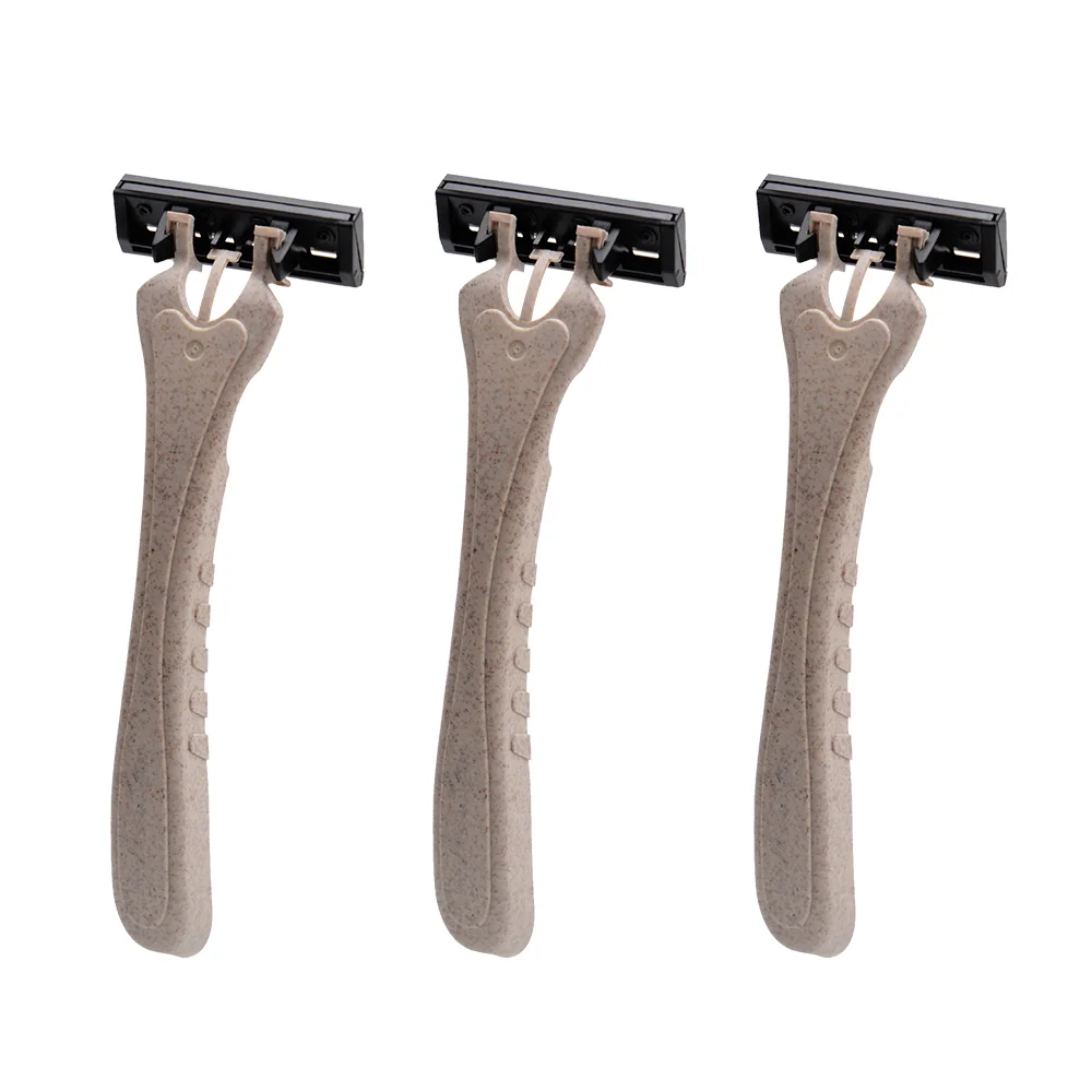 Wholesale Biodegradable Disposable Wheat Straw Eco Friendly Triple Blades Super Quality Shaving Razor