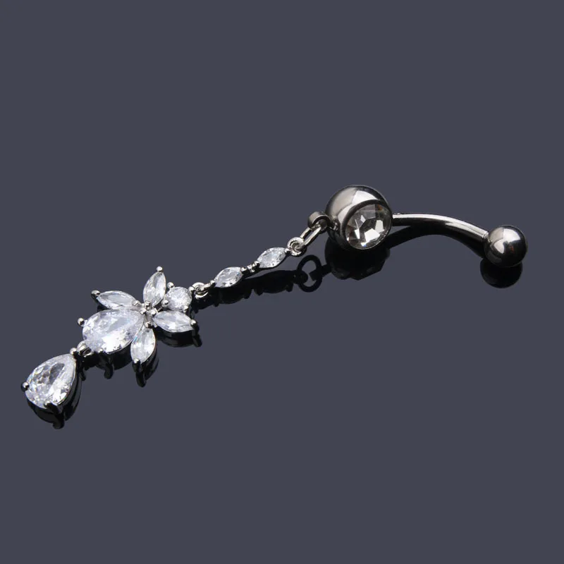 Ruigang 2022  Hot Sale Clear Crystal Medical Steel Navel Ring Piercing Zircon Butterfly Belly Button Rings Dangle