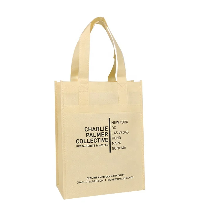 Cheap Custom Tote Bag With Logo Handle TNT PP Beige Non Woven Promotion Shopping Bag