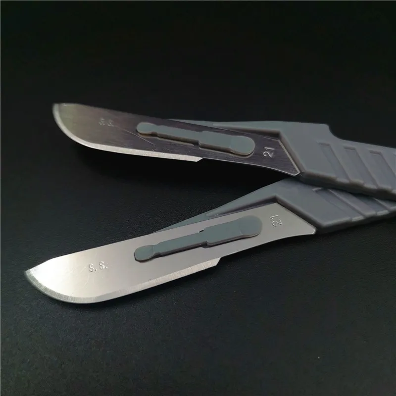 Disposable Medical Sterile Surgical Stainless Steel Scalpel Blade with Grey Plastic Handle NO. 21