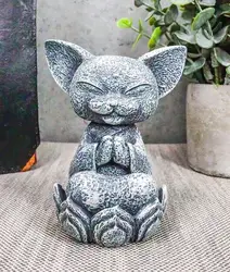 Wholesale Zen Meditating Cat Monk On Lotus Throne Mini Statue