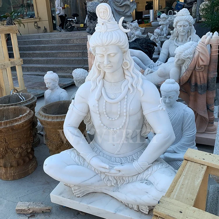 Garden High Quality Indian Lord White Marble Large Stone Carving Statue Meditating Shiva Sculpture Marble Statue Of Shiva