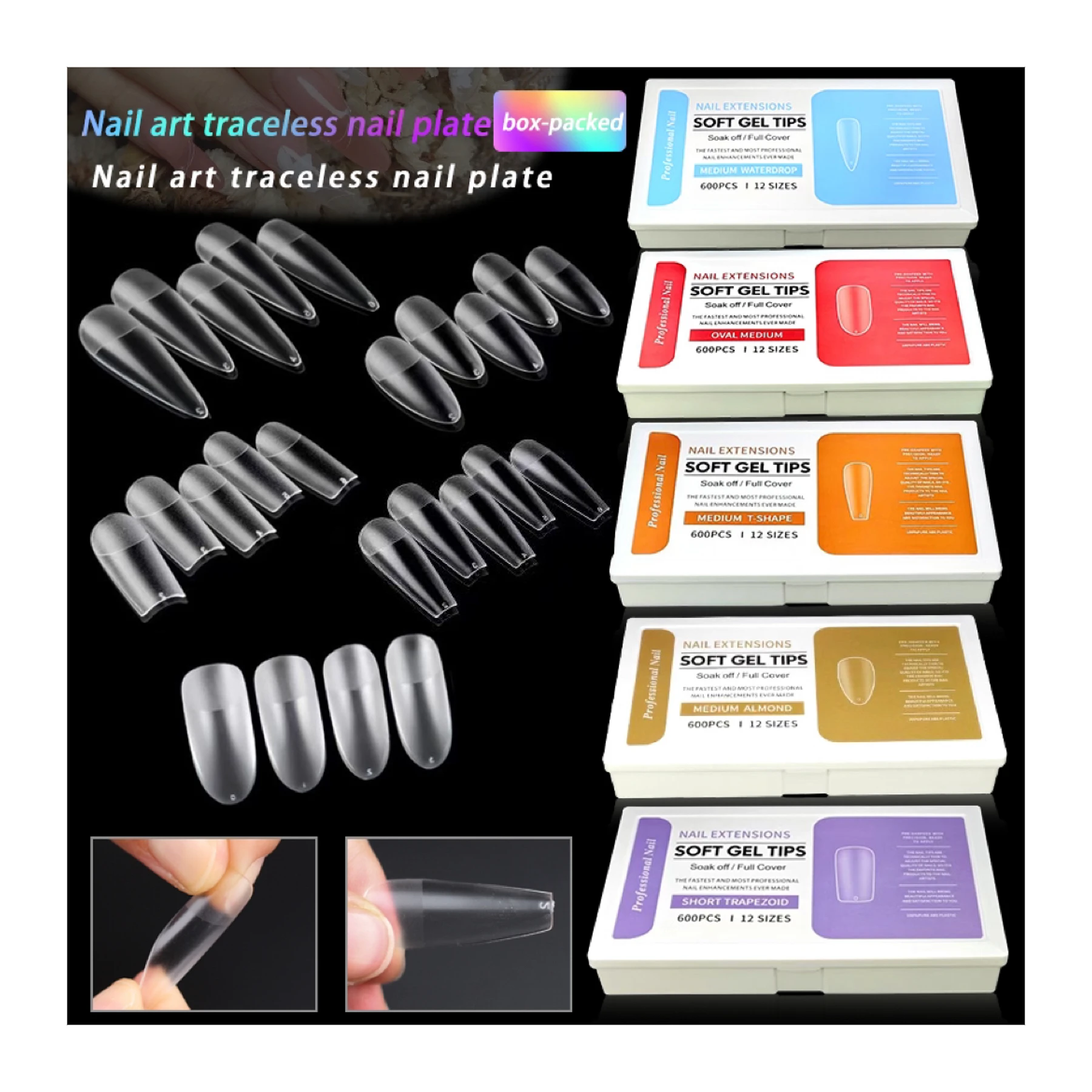 Soft Nail Extension Tips Ultra Long Full Cover Coffin Nail Patch 600 Tablets/Box Xxxl Manicure Supplie