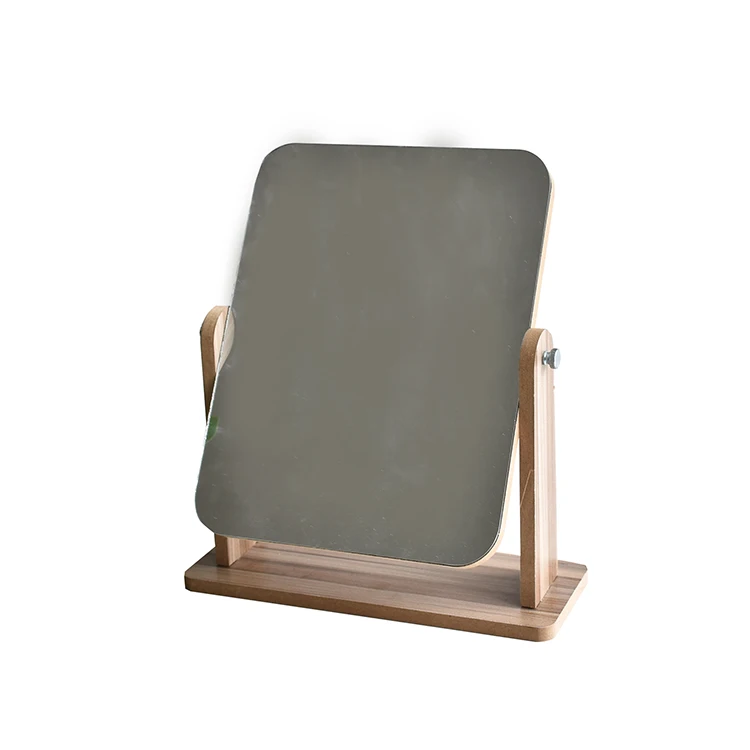 Wood Stand Rotatable Tabletop Makeup Mirror Rectangular Decorative Table Mirror Small Makeup Mirror