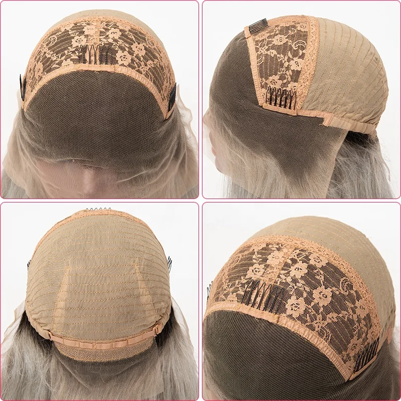 New 100% brazilian peruvian virgin hair premade gray color short 13x4 lace frontal grey bob human hair wig