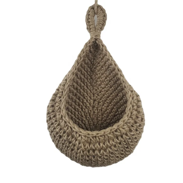 Set of 2 Crochet Hanging Basket for Wall Decor, Planters, Decorative Display