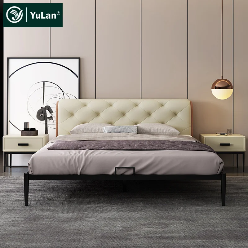 Modern Home Furniture Wooden Frame Bedroom Frame King Queen Double Size Leather Bed