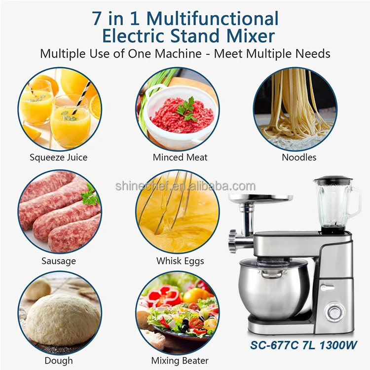 6.5L 7L 10L 12L Electric Kitchen Stand Mixer 1.5L Blender Meat Grinder Dough Mixer Multifunctional Stainless Steel Food Mixer