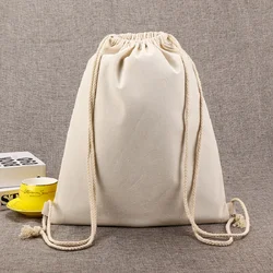 Eco-Friendly Durable Cotton Canvas Drawstring Backpack Bag For Students Portable Fabric Travel Use Bags