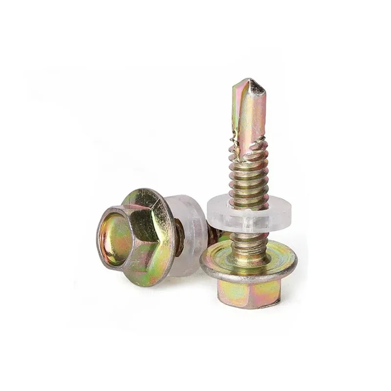 Self Drilling Tapping Tail Screw Yellow Zinc Material Hex Self Drilling Roofing Screws With Rubber Washer