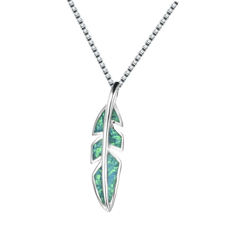 
Opal necklace 925 European and American style fashion leaf shaped necklace silver 925 