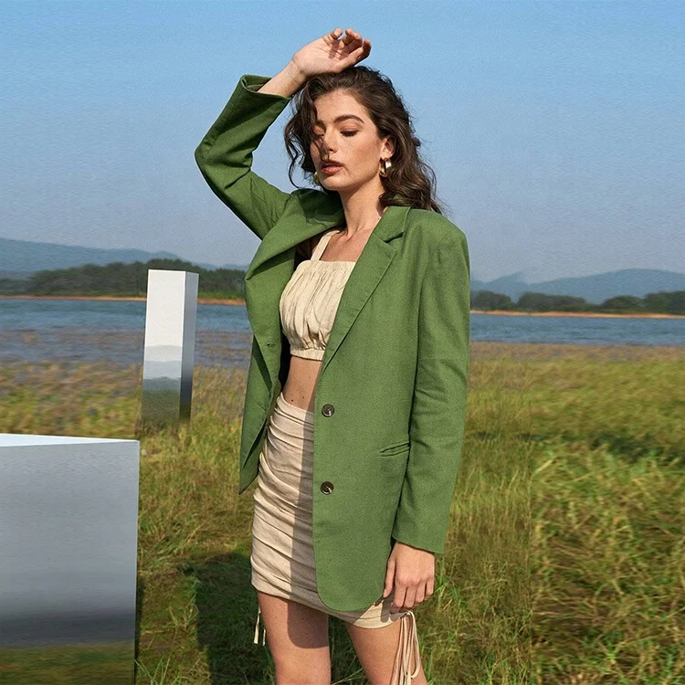 
Wholesale Original Design Custom Notched White Elegant Slim Fit Notch Collar Button Up Jacket Blazer for Office Ladies Women 