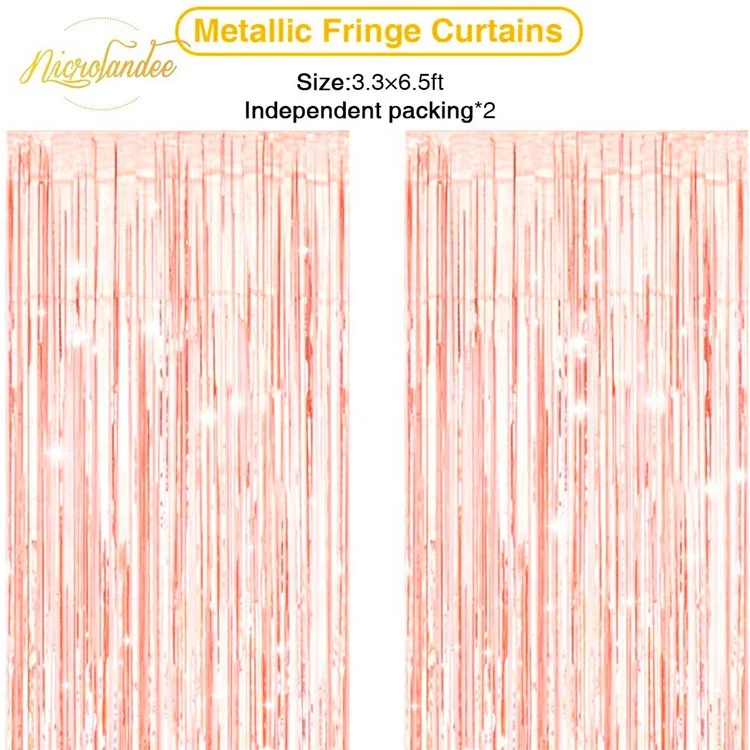 Umiss Bridal Shower Decorations Set, Rose Gold Tinsel Fringe Curtain Party Balloon Pink Gold Paper Fans for Wedding Love Party