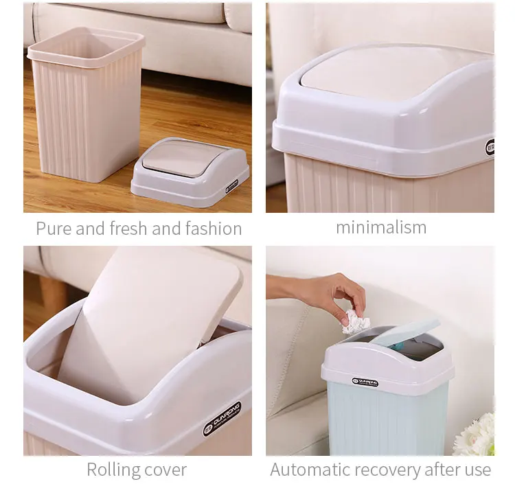 Wholesale Rectangular Dustbin Bathroom Garbage Bin Swing Top Lid Waste Bin Plastic Toilet Trash Can