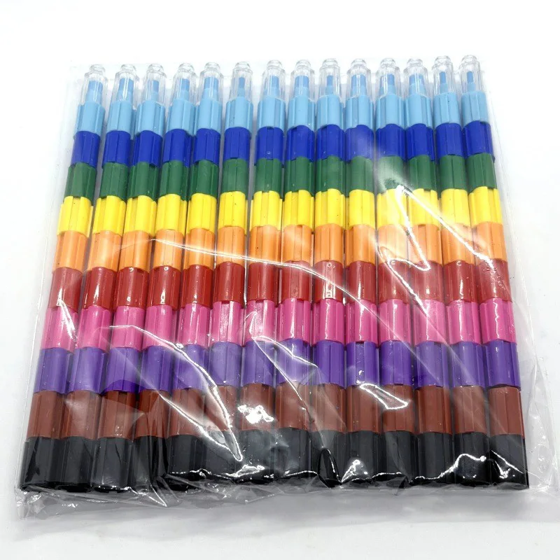 Kids Drawing Stationery PLastic  Stack Crayon,  Students Promotional Non-Toxic 12 Different Colors Detachable Pencil Crayon