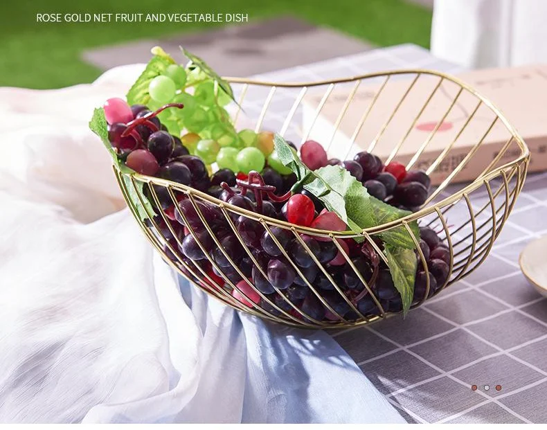 Wholesale Fashion Stackable Fruit Food Metal Baskets Rose Gold Wire Mesh Storage Basket