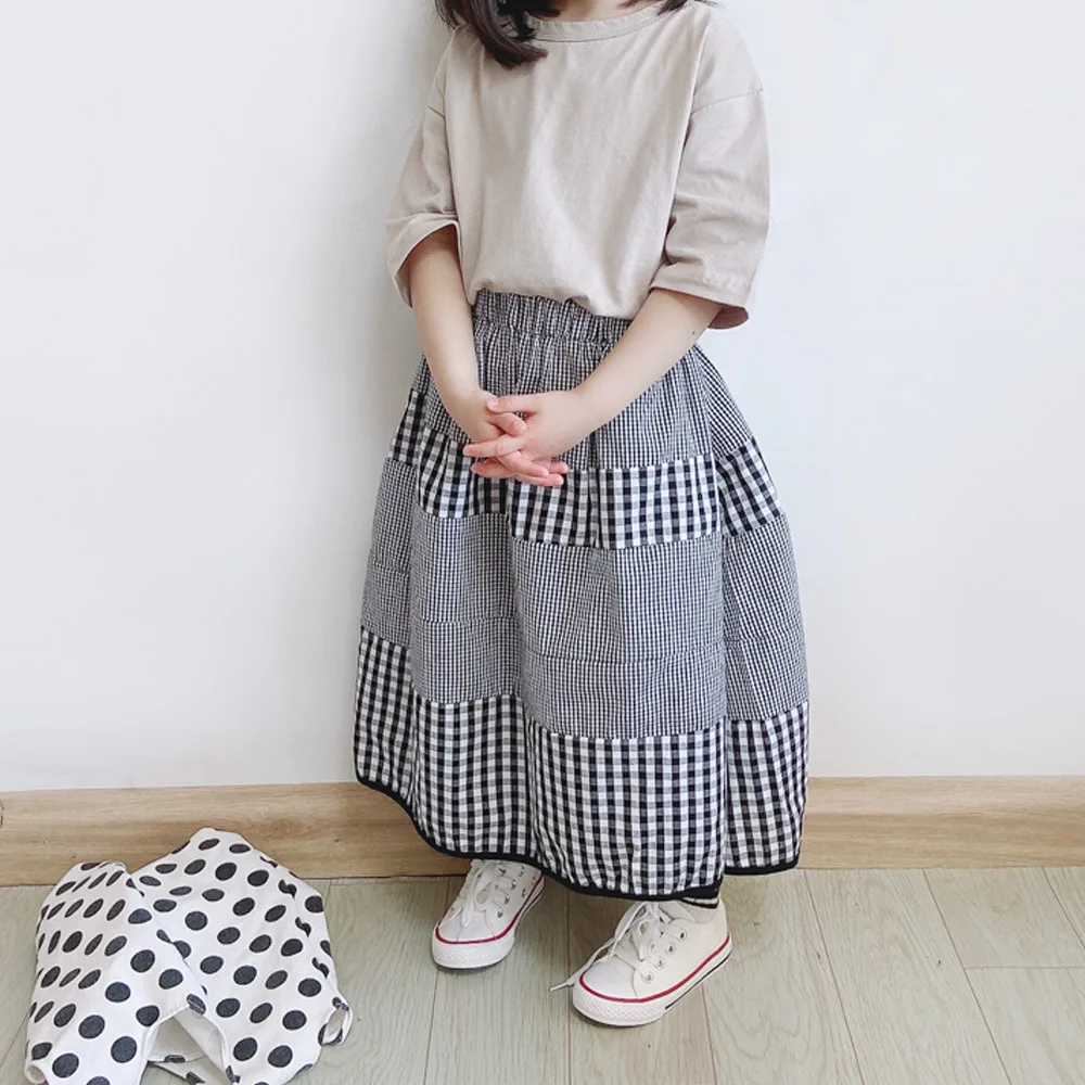 Wholesale 2024 Summer Long Skirt Checkered For Children Girls