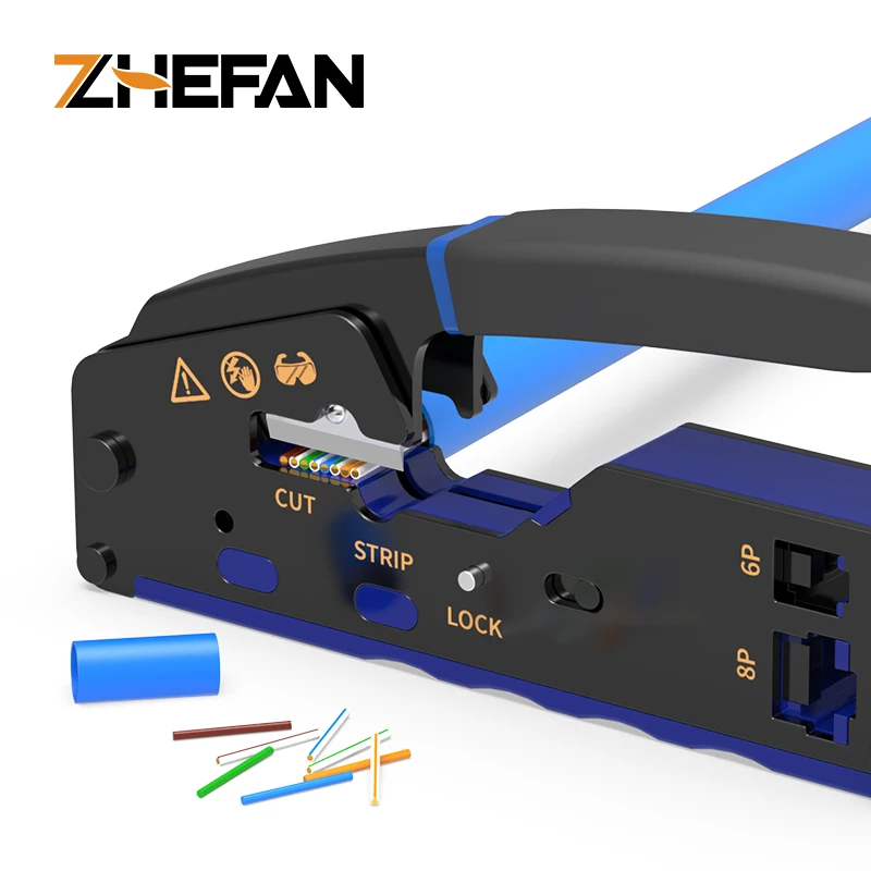 ZHEFAN Crimp Tool Pass Through Cutter for RJ45 Cat6 Cat5 RJ11 RJ12Modular Connectors All-In-One Wire Tool
