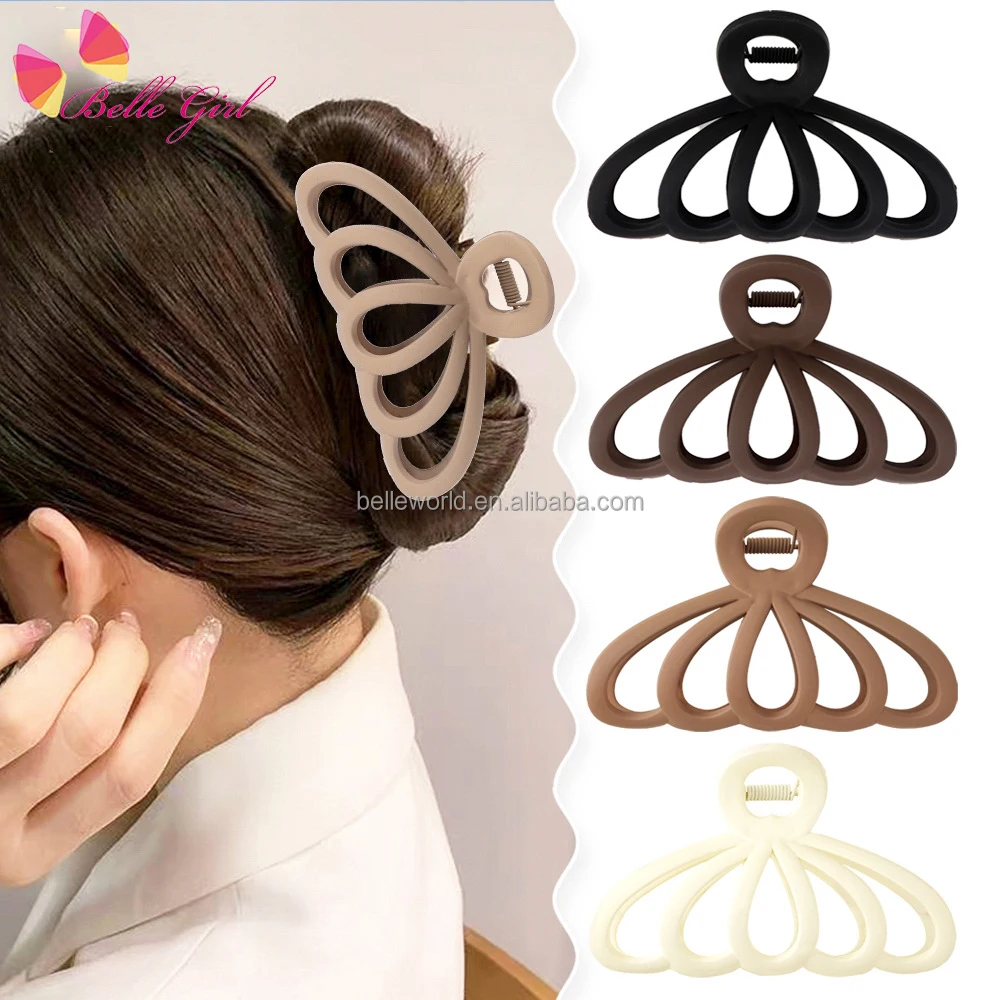BELLEWORLD bulk premium hair clamps accessories 11cm 1pcs korean coffee beige matte geometric large hair claw clip acrylic