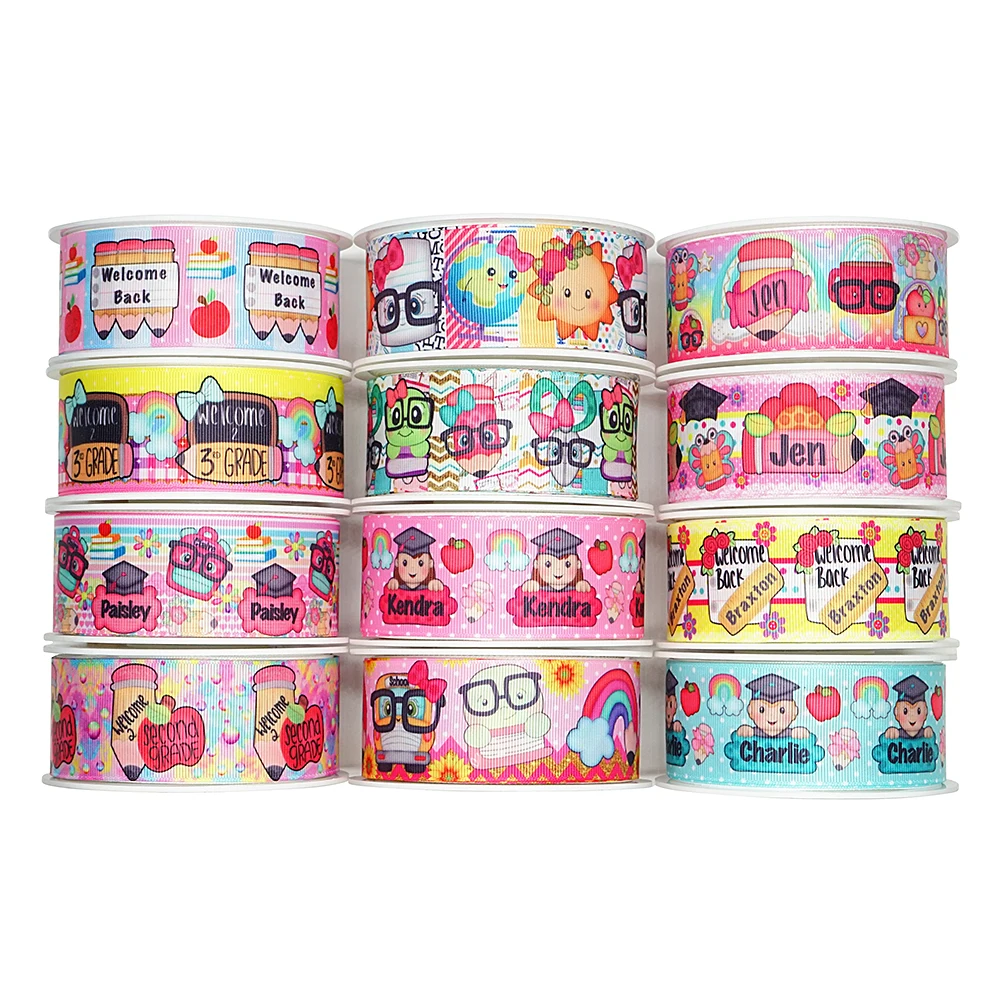 Back to school printed 38mm hair bows ribbon grosgrain ribbon low price 1.5' 1.5inch