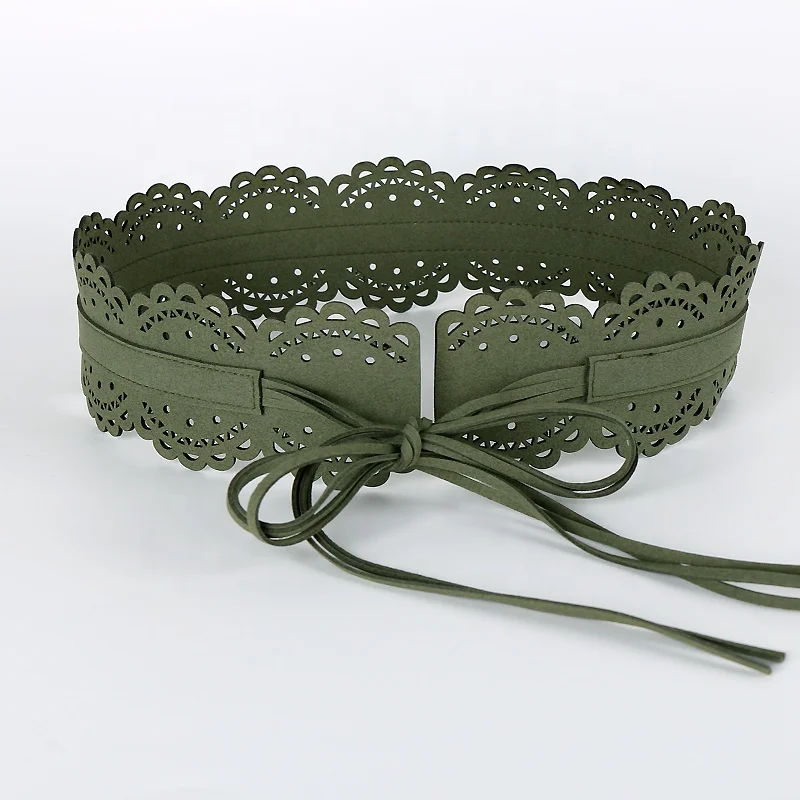 Fashion hollow lace tassel tied with a wide waistband Korean velvet ladies belt