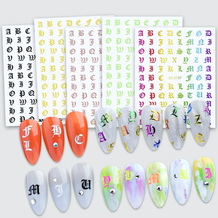 Bronzing Letter Nail Sticker decal DIY Decoration 3D Fashion Letter Nail Sticker decal Ornament Decoration