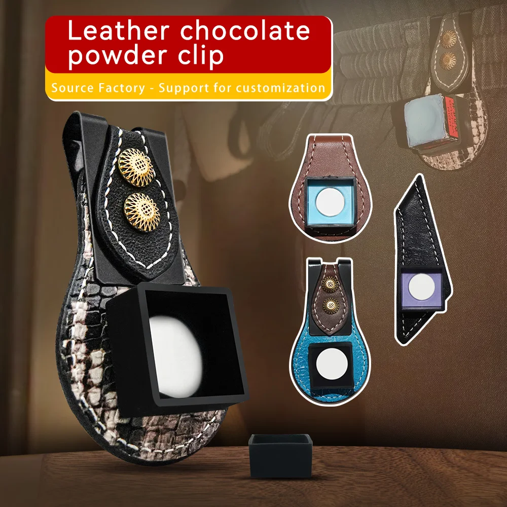 Hot Sale Black Leather Metal Square Shape With Leather Clip Pool Billiards Cue Chalk Holders Hor Predator Chalks Case