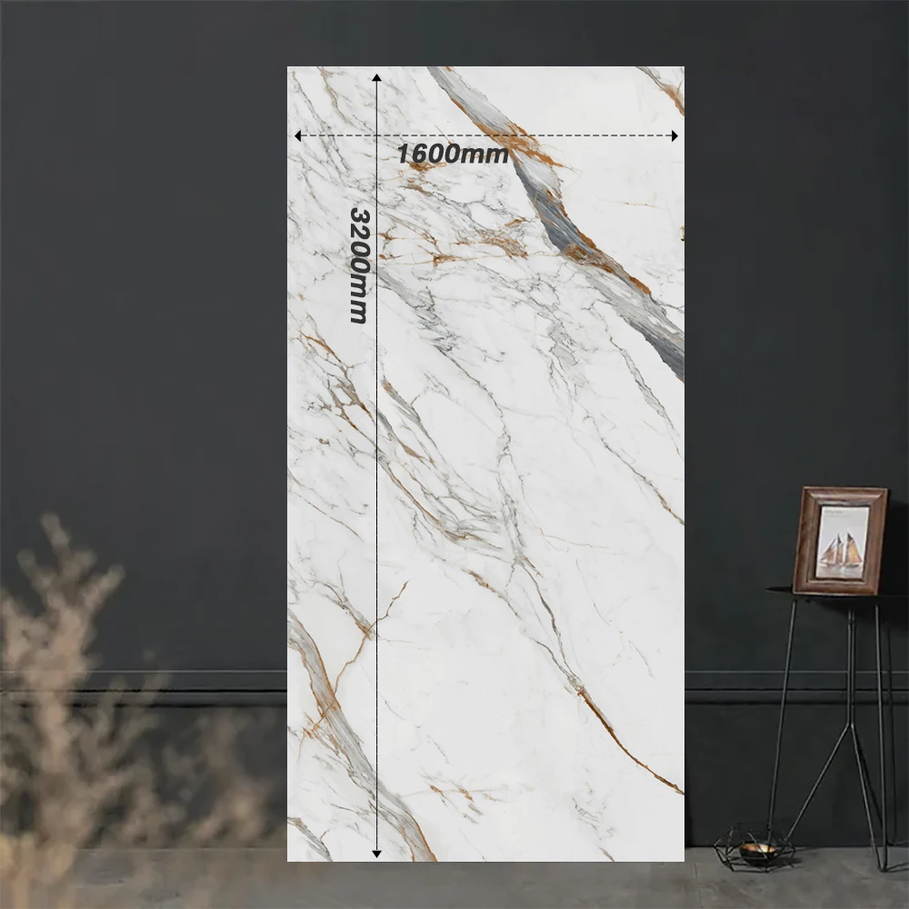 High Glossy Porcelain Tile Marble Look Sintered Stone Slab Countertop 1600*3200MM Format Big Size Slab Sintered Stone