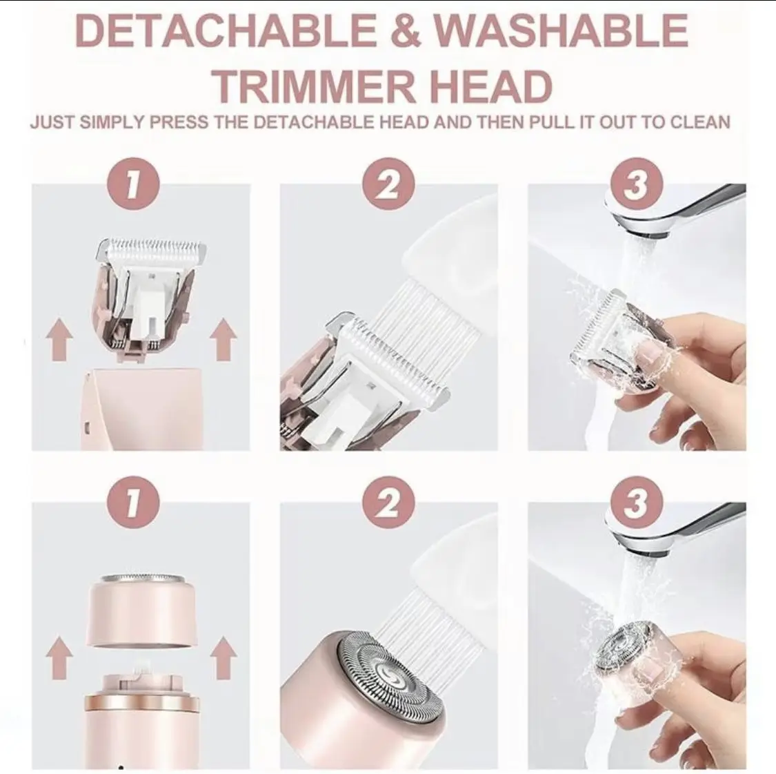 3 in 1 Women Electric Shaver Dual Head Bikini Trimmer IPX7 Body Hair Razor Clipper Facial Hair Remover Epilator