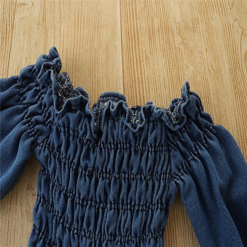 New Summer Girls One-shoulder Tight Denim Jumpsuit Fashion European And American Long-sleeve Jumpsuit Shorts