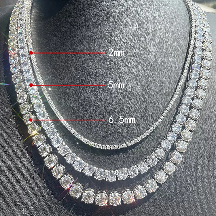 Jewelry Manufacturer Wholesale Hot Selling Miossanite Zircon Necklace Women Men Jewelry Sterling Silver Tennis Chain Necklace