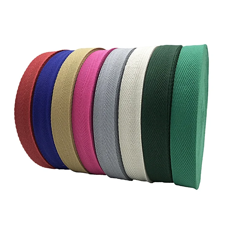 High tenacity sustainable multi color herringbone 22 mm cotton webbing straps belt rolls