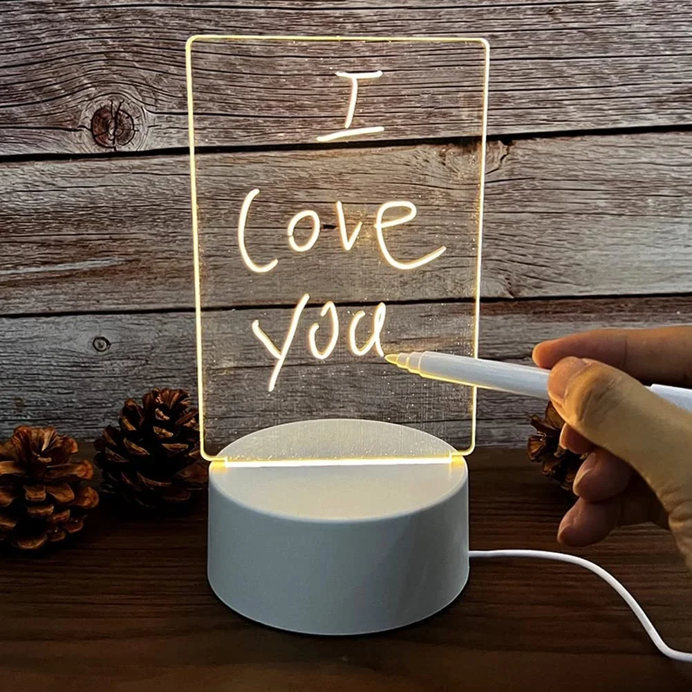 Diy LED gift blank 3d creatives Pen rewrit acrylic note board led rewrirable night light with message board