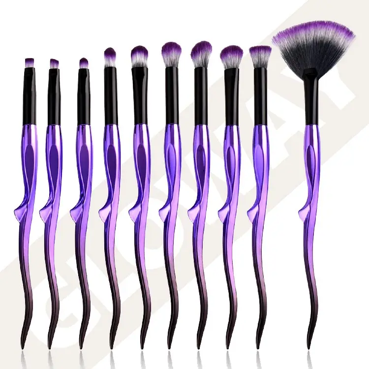 10Pcs Makeup Brushes Curved Handel Profession Glitter Cosmetics Brush Kit Pink Makeup Brushes Set For Face Eye Blush Lip