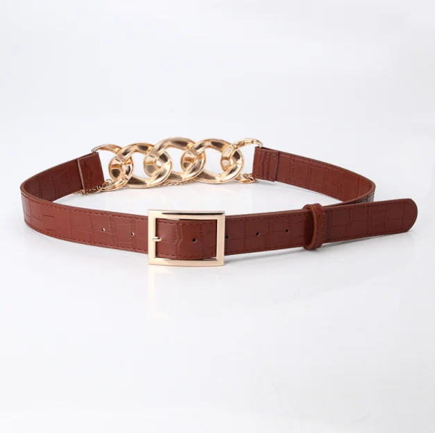 European and American Fashion Trendy Belt Punk Exaggerated Chain PU Leather Ladies Belts Women